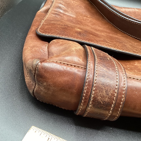 Distressed Leather messenger Bag Marked Frye - Picture 9 of 12